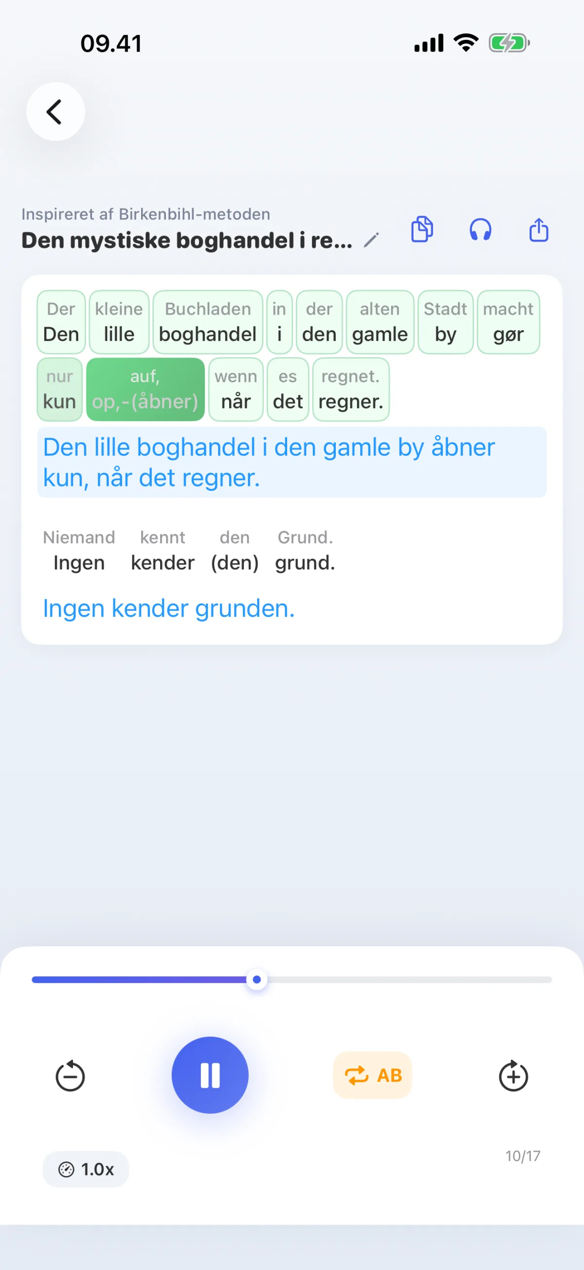 LinguaFlow-appen: Afkodning – forstå det fremmedsprog ord for ord, inspireret af Birkenbihl-metoden