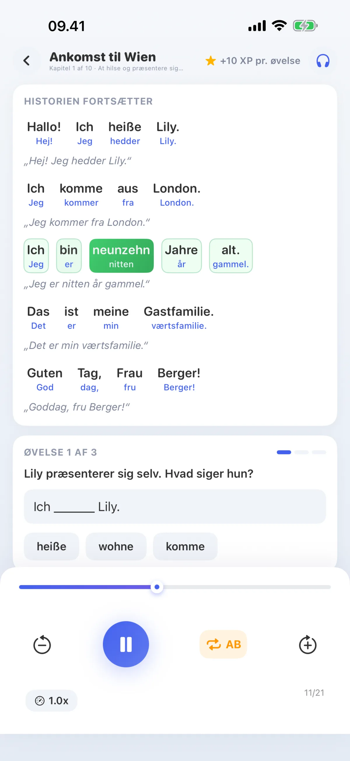 Læringsforløb-lektion: Lyt til teksten og læs med, det talte ord markeres