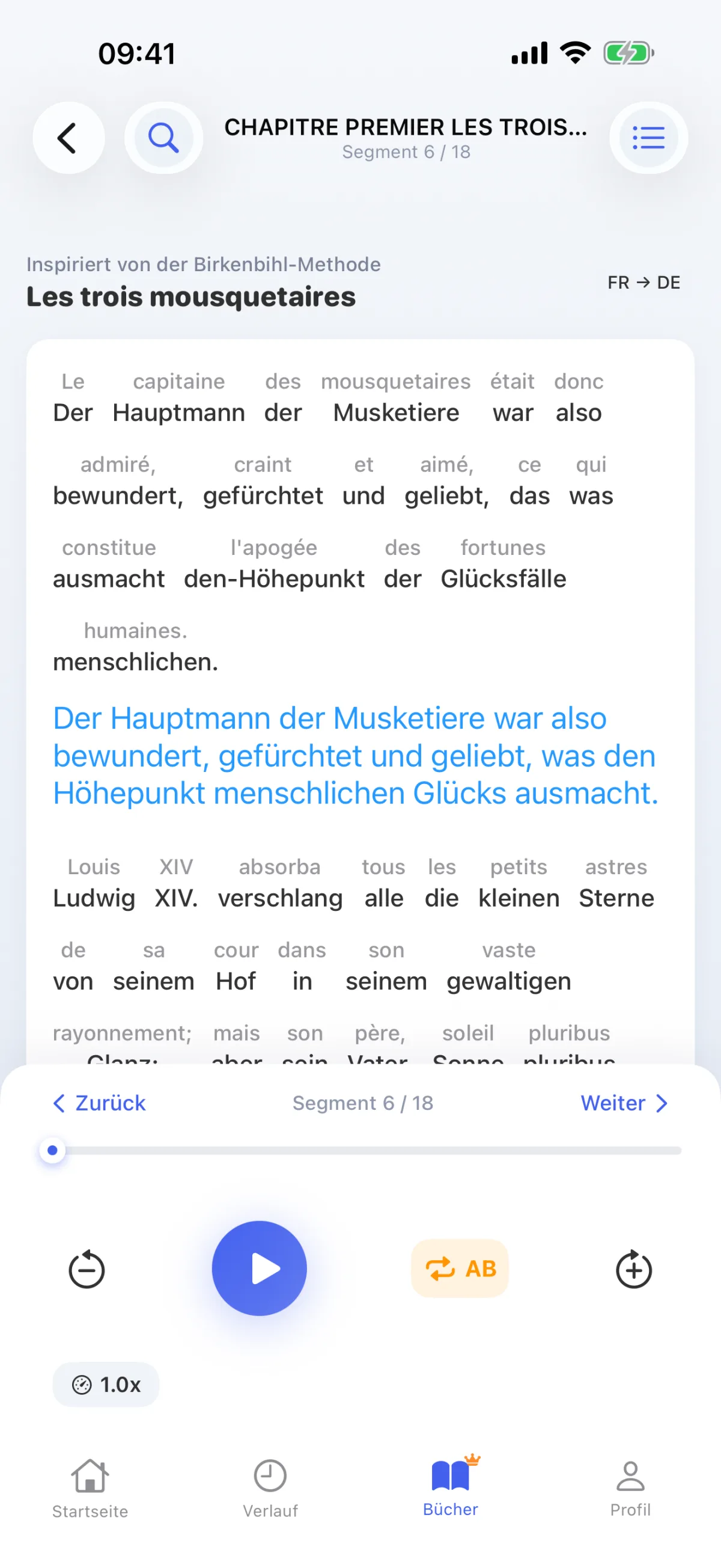 Buch lesen: jeder Satz Wort für Wort dekodiert