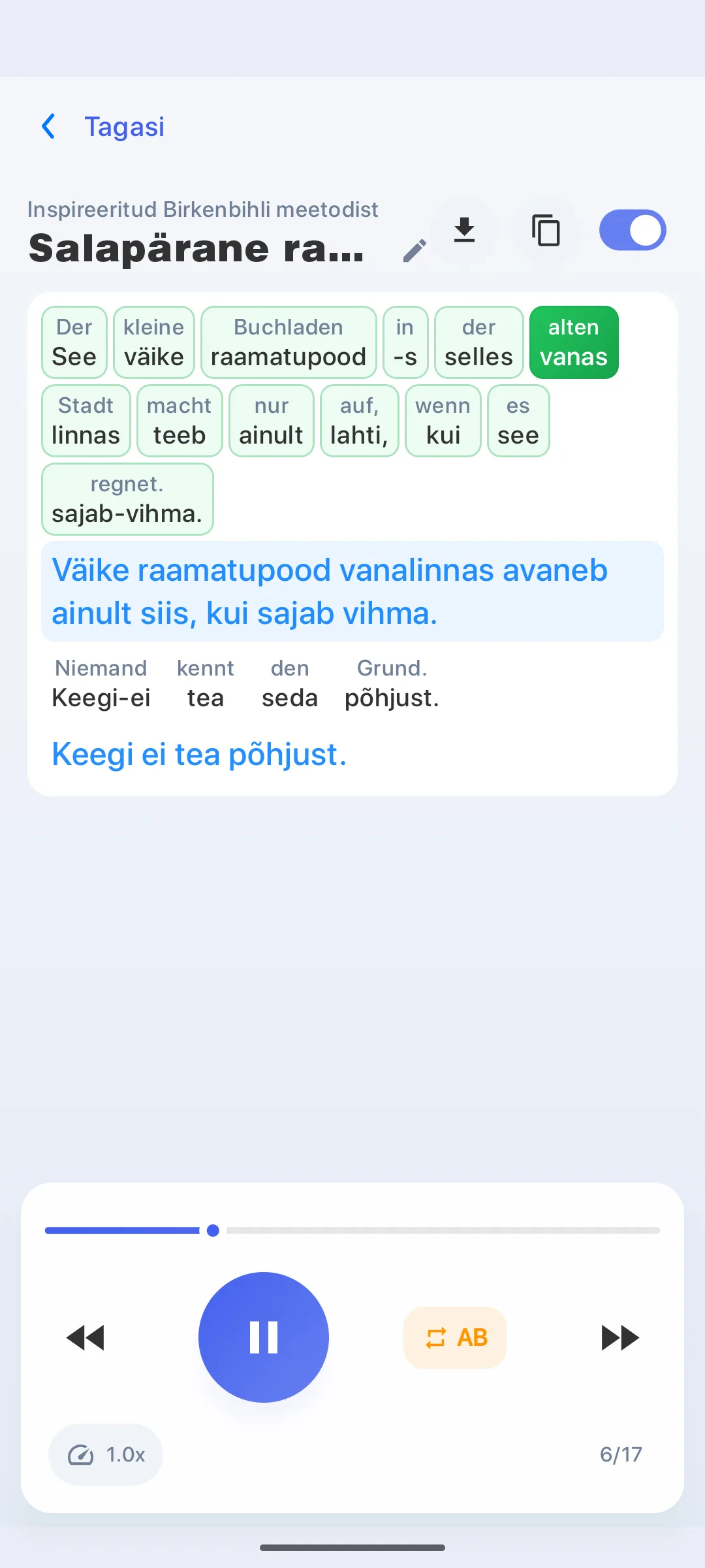 LinguaFlow rakenduse dekodeerimine – võõrkeele mõistmine sõna-sõnalt, inspireeritud Birkenbihli meetodist