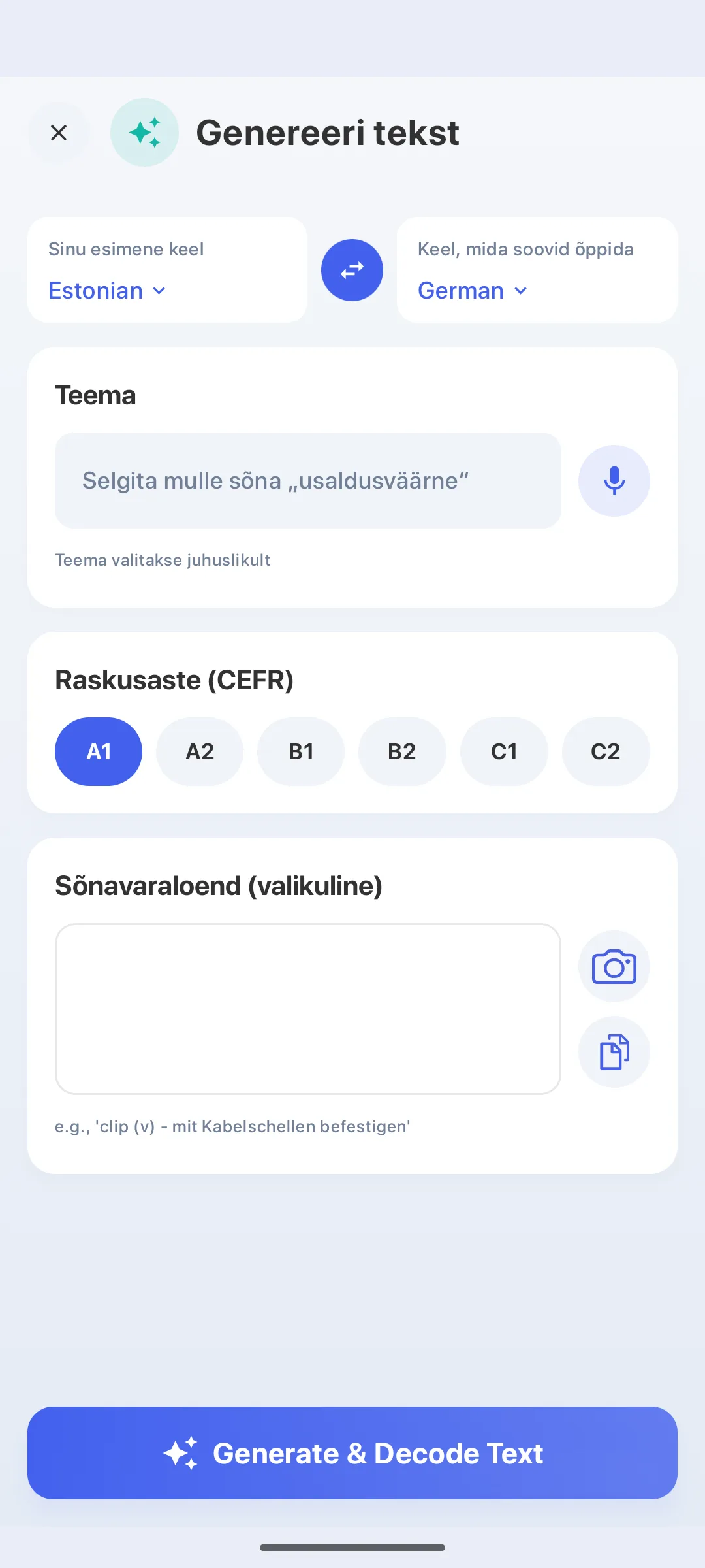 Tehisintellekt kirjutab sinu teemal tekste – sinu tasemel A1–C2.