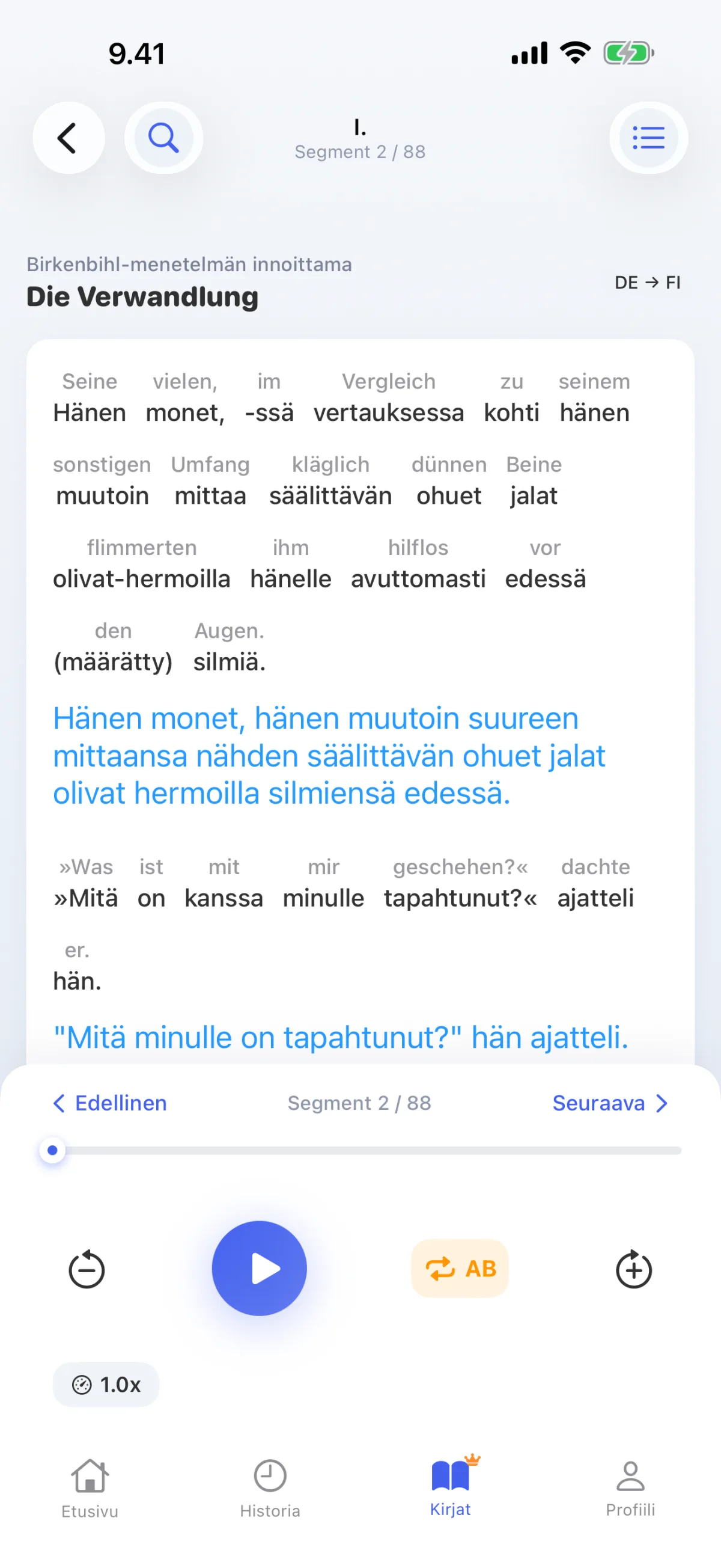 Kirjan lukeminen: jokainen lause tulkitaan sana sanalta