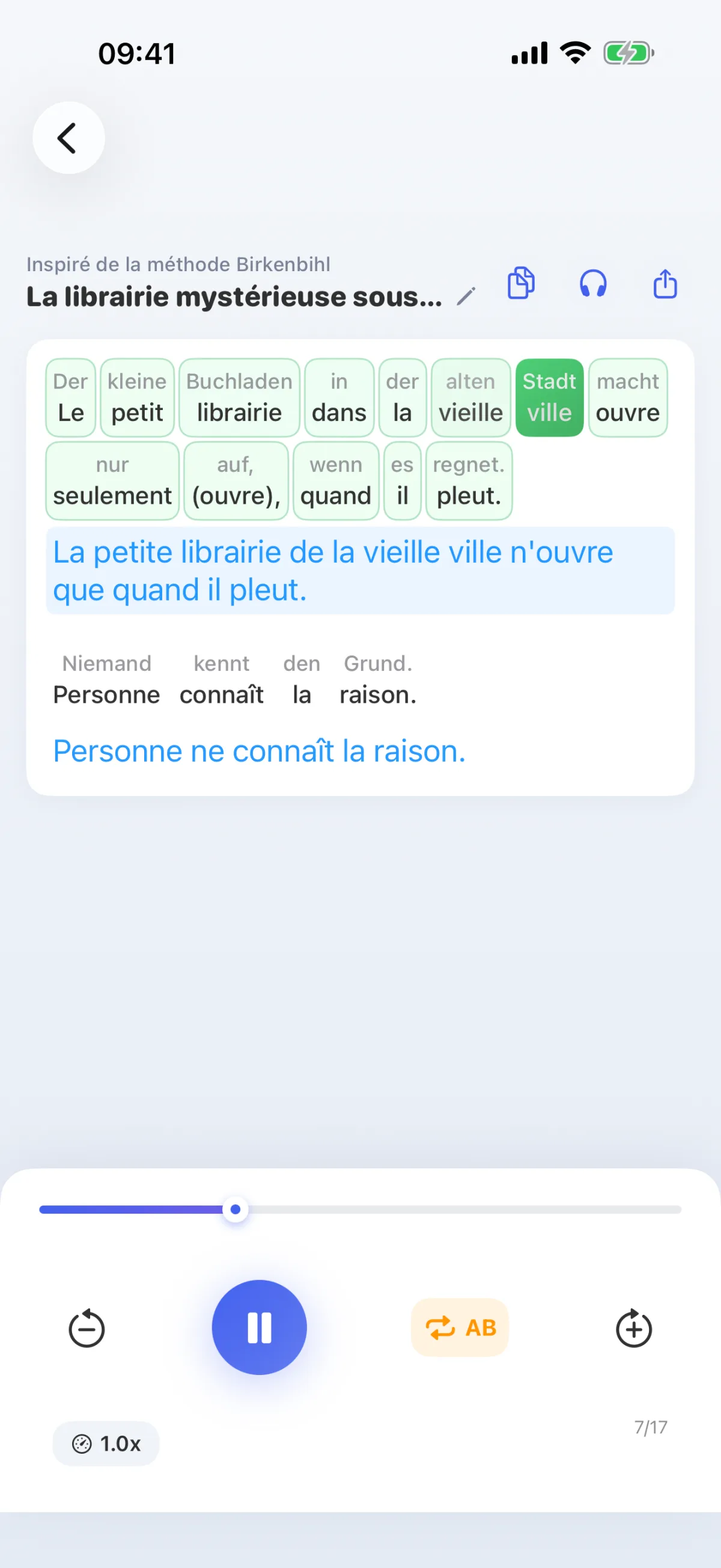 Application LinguaFlow « Décodage » : comprendre une langue étrangère mot à mot, inspirée de la méthode Birkenbihl