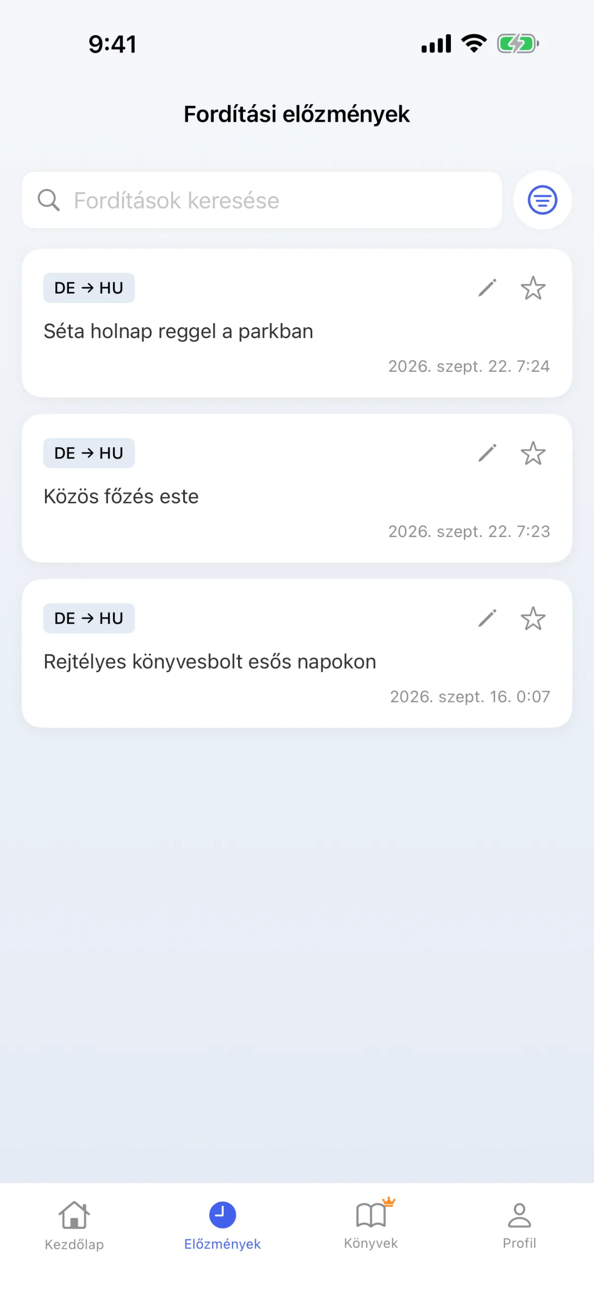 Fordítási előzmények – a mentett dekódolások bármikor megismételhetők