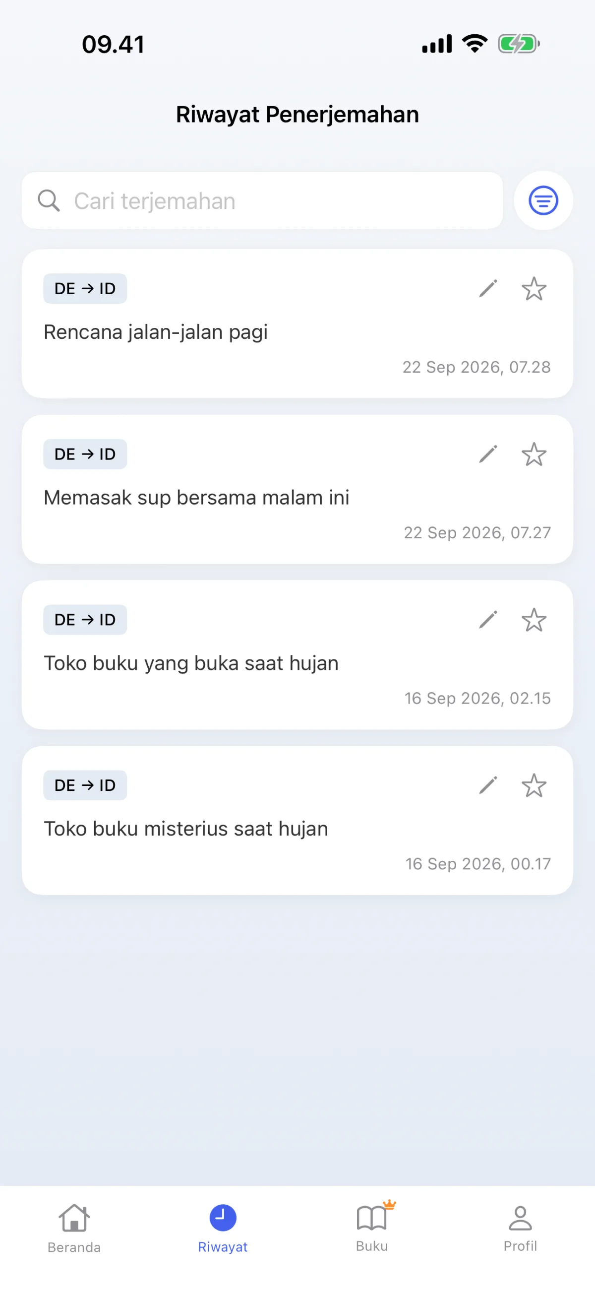 Riwayat terjemahan – ulangi dekodifikasi yang telah disimpan kapan saja