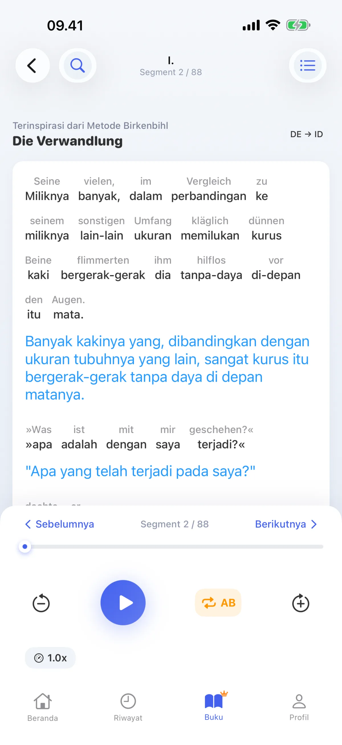 Membaca buku: setiap kalimat diuraikan kata demi kata