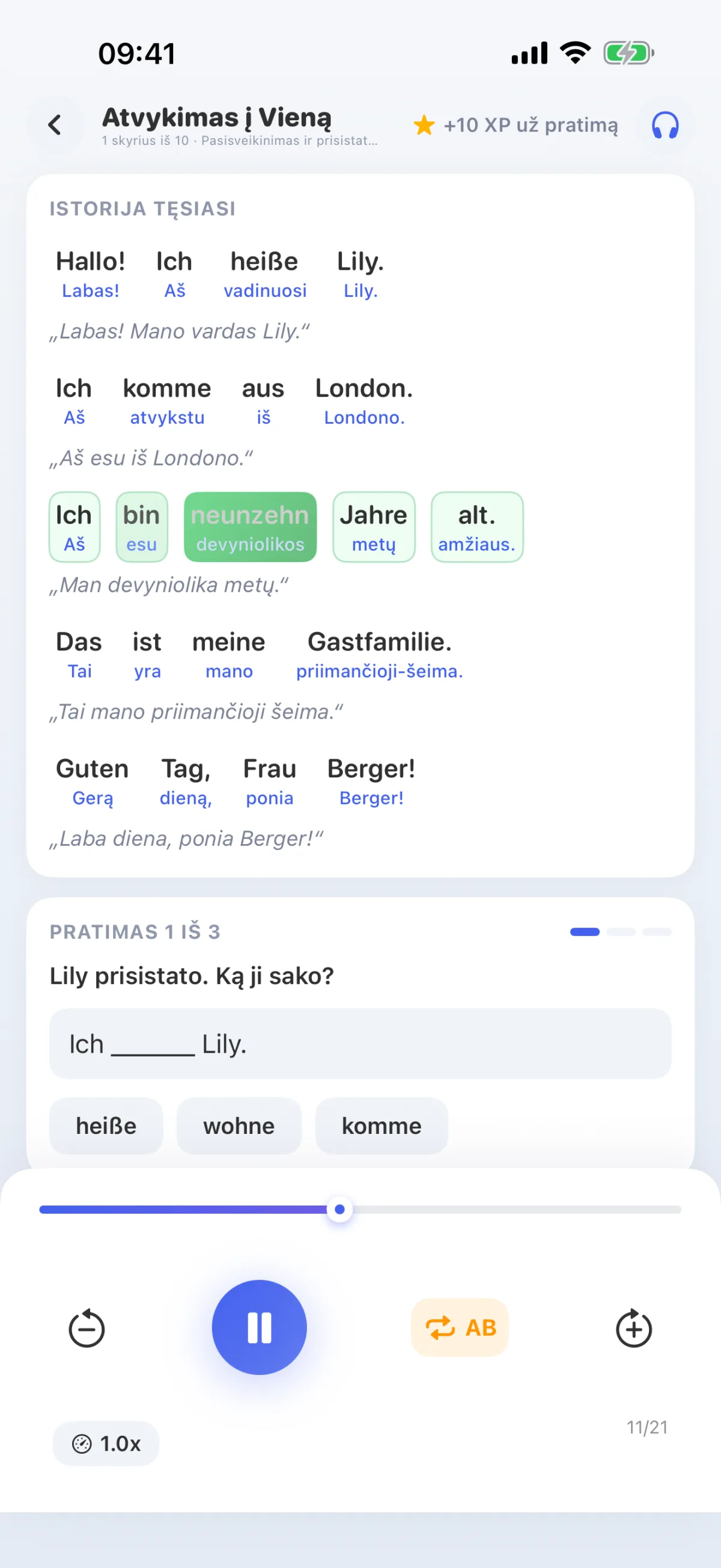 „Lernweg“ pamoka: klausytis teksto ir skaityti kartu, ištartas žodis yra pažymimas