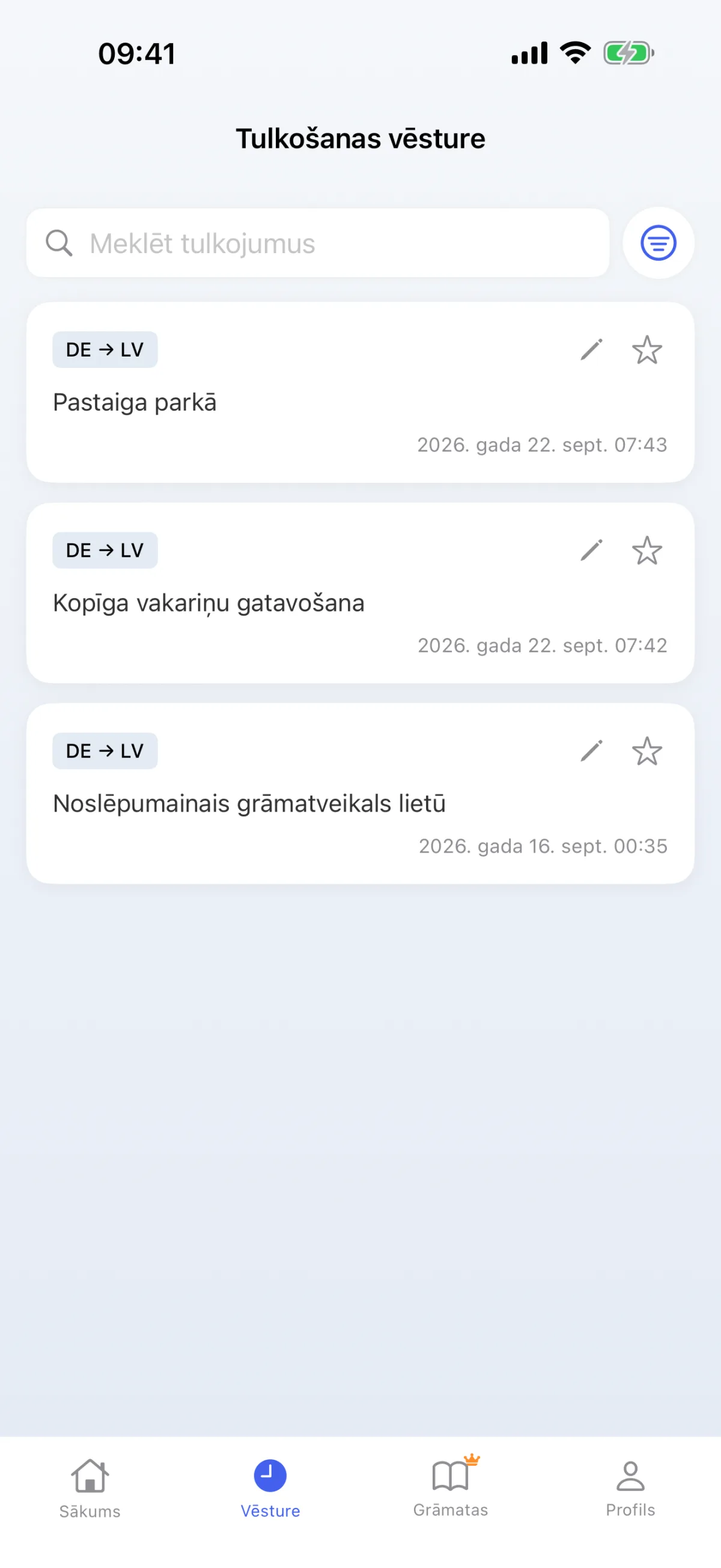 Tulkošanas vēsture – saglabātās dekodēšanas var atkārtot jebkurā brīdī