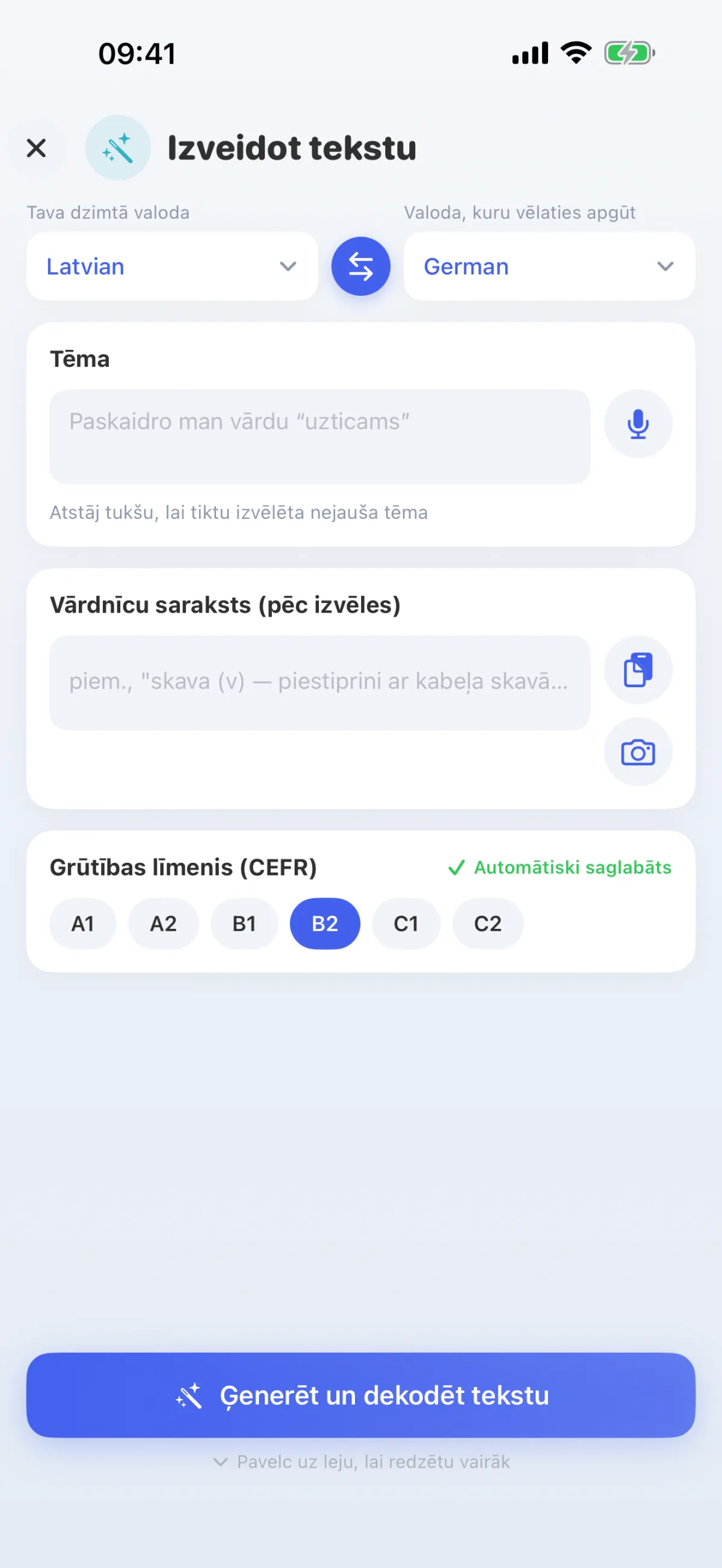 Mākslīgais intelekts raksta tekstus par tavu tēmu – atbilstoši tavam līmenim no A1 līdz C2.
