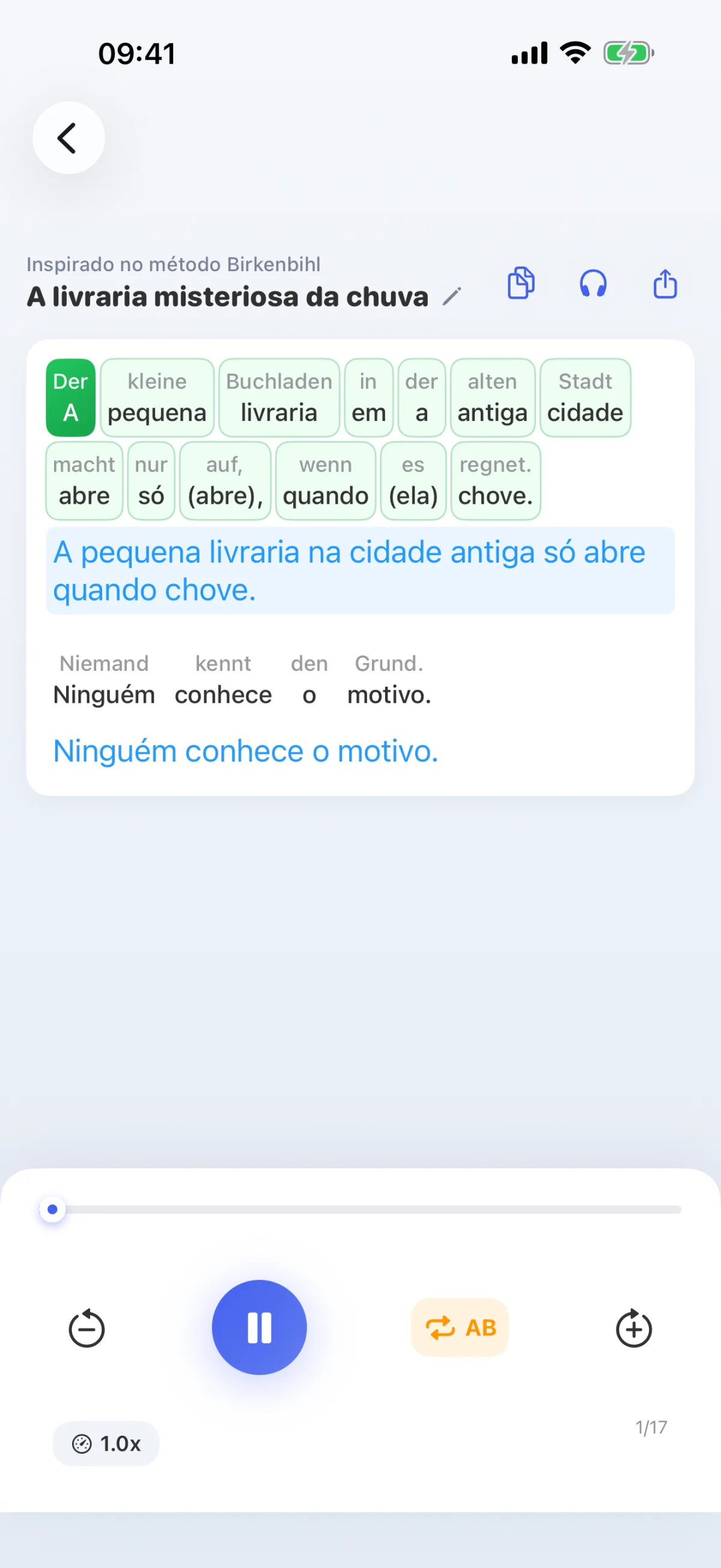Descodificação da aplicação LinguaFlow – compreender a língua estrangeira palavra por palavra, inspirada no Método Birkenbihl