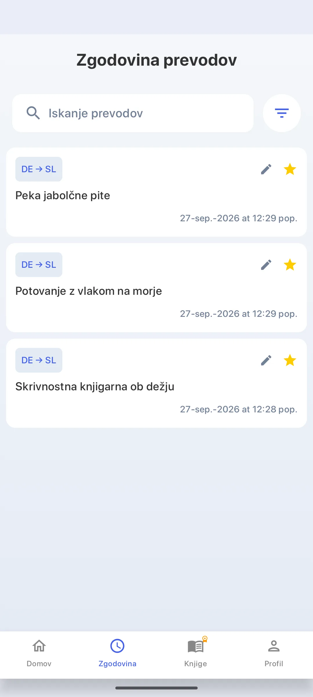 Zgodovina prevajanja – shranjene dekodiranje je mogoče kadarkoli ponoviti