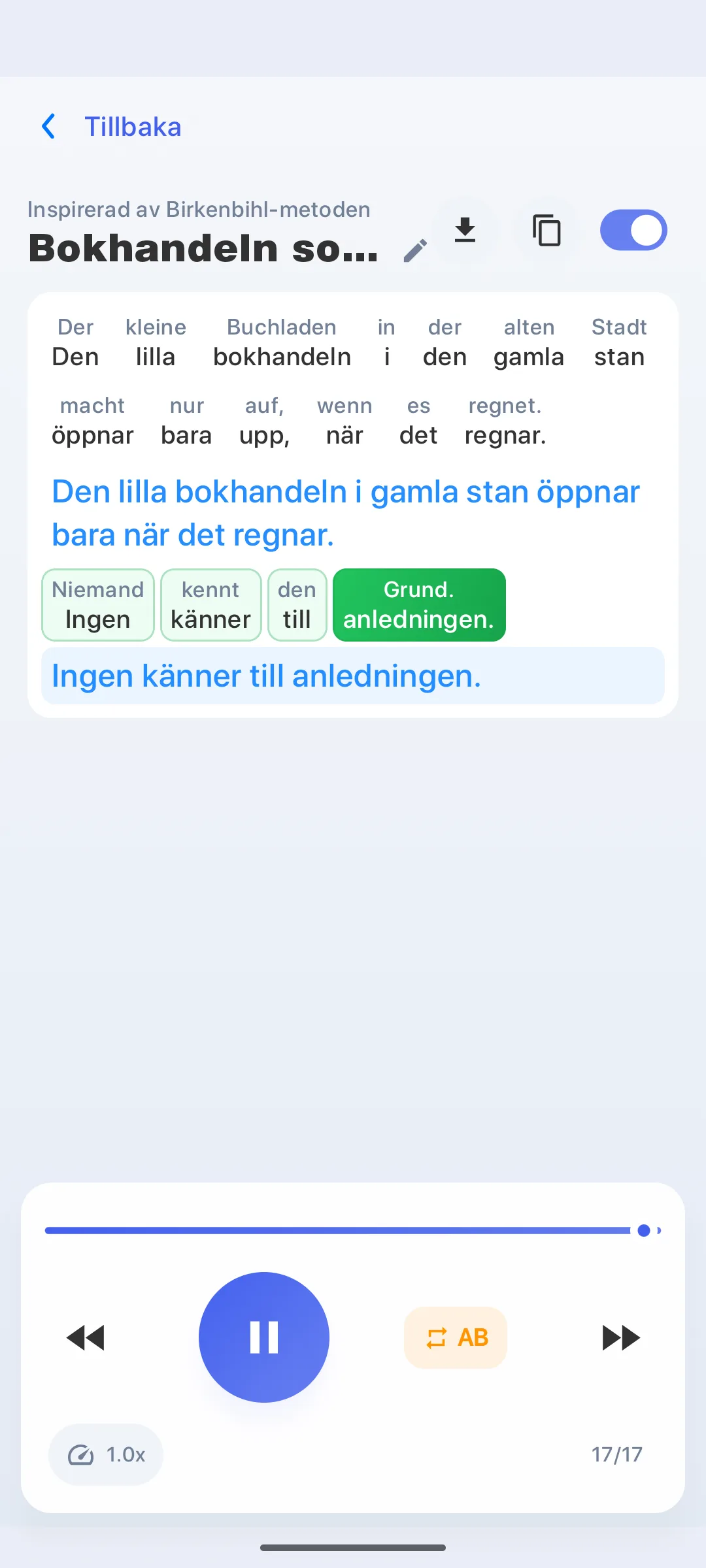 LinguaFlow-appen – att förstå ett främmande språk ord för ord, inspirerad av Birkenbihl-metoden