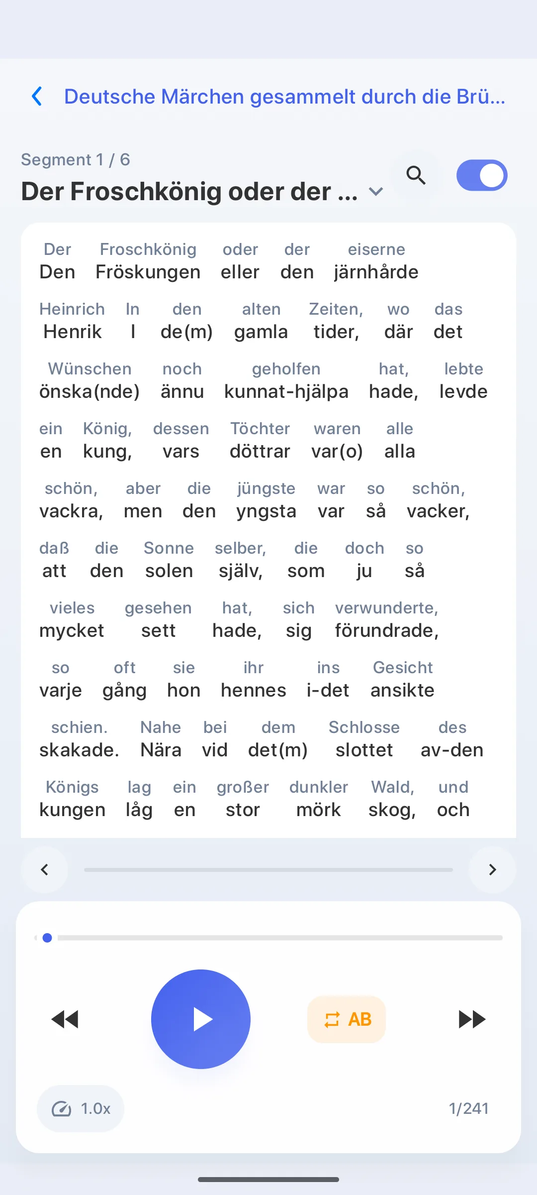 Läsa en bok: varje mening avkodas ord för ord