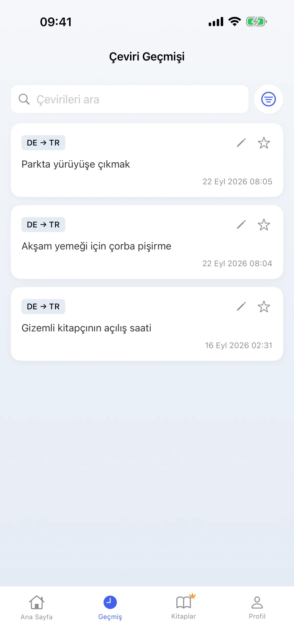 Çeviri geçmişi – kaydedilmiş kod çözme işlemlerini istediğiniz zaman tekrarlayın